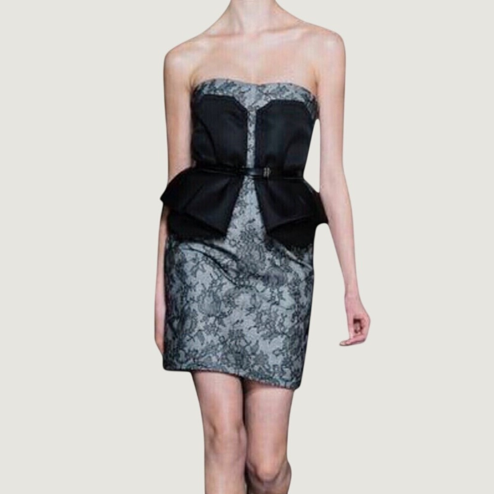 JASON WU 2013 Collection Black Lace Overlay Strapless Corset Peplum Dress Sz 2